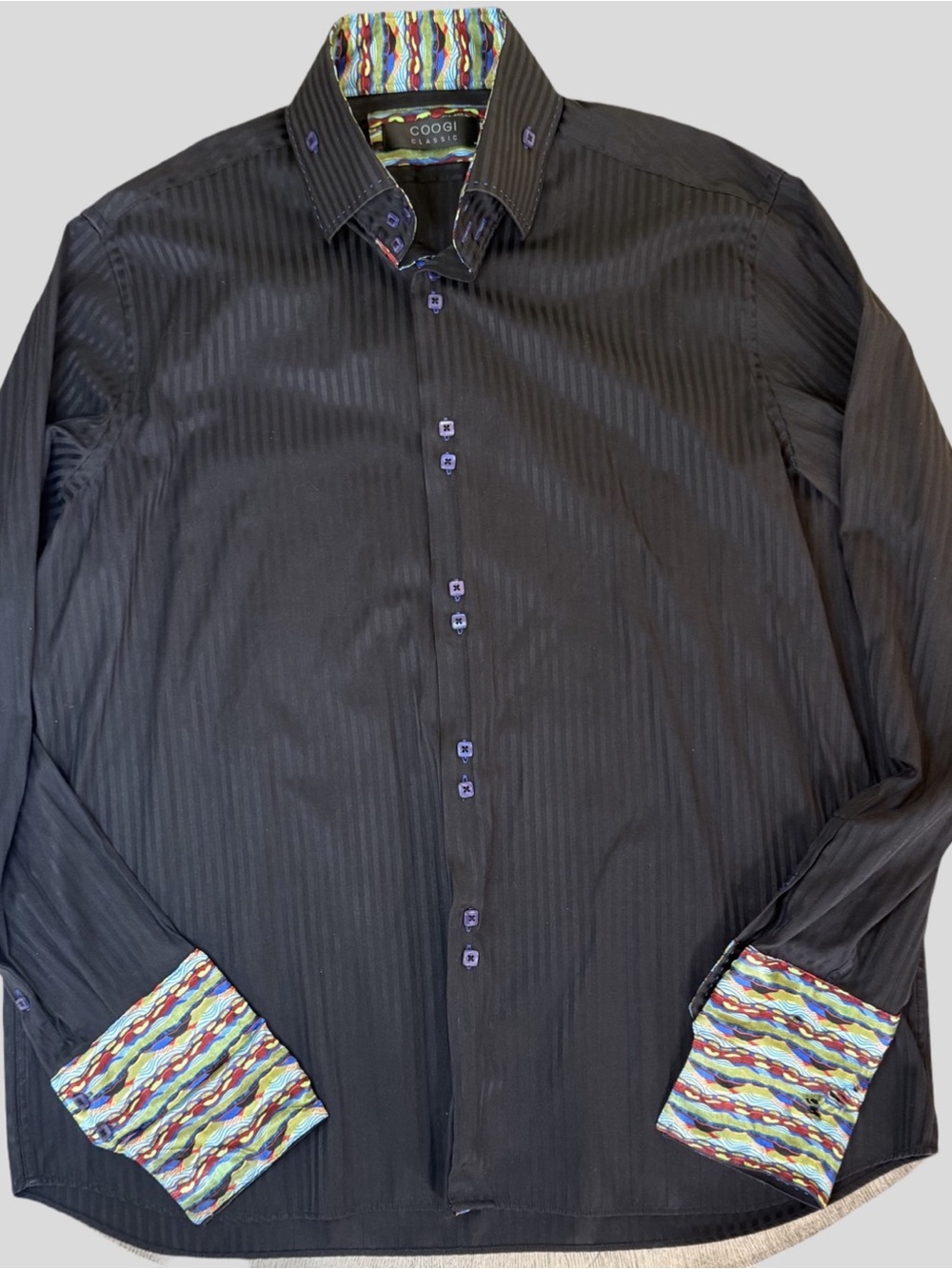 COOGI Classic Men’s 3XL 19 36/37 Black Stripe Dress Shirt Colorful Trim